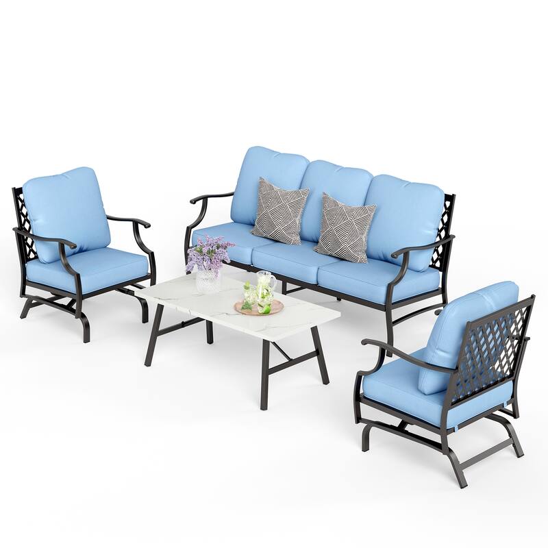 MAISON ARTS 4/5-Piece Patio Conversation Sets, Sofa Set with 2 xSingle Sofa Chairs, 1 x 3-seater Sofa and Coffee Table/Ottomans