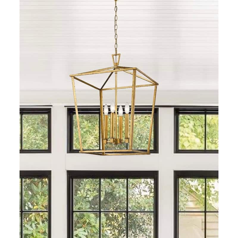25" Large Rustic Antiqued Gold Open Geometric Lantern