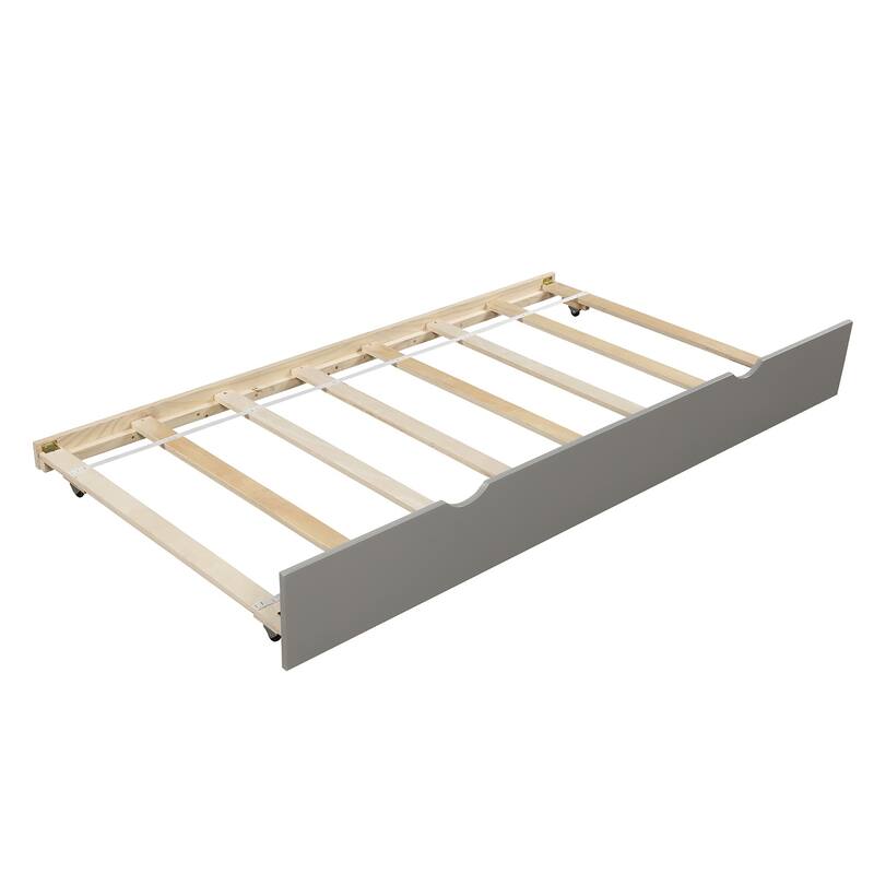 Grey Twin Size Pine Wood Extending Daybed with Twin Size Trundle, Sturdy Frame, Slat Kit Included
