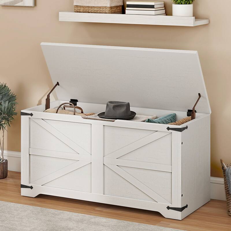 Moasis Farmhouse Storage Chest Storage Bench with 2 Safety Hinges