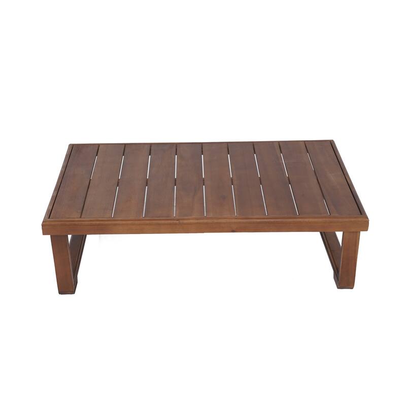 Roomfitters Outdoor Patio Coffee Table with Slatted Wood Design, Weather-Resistant Frame