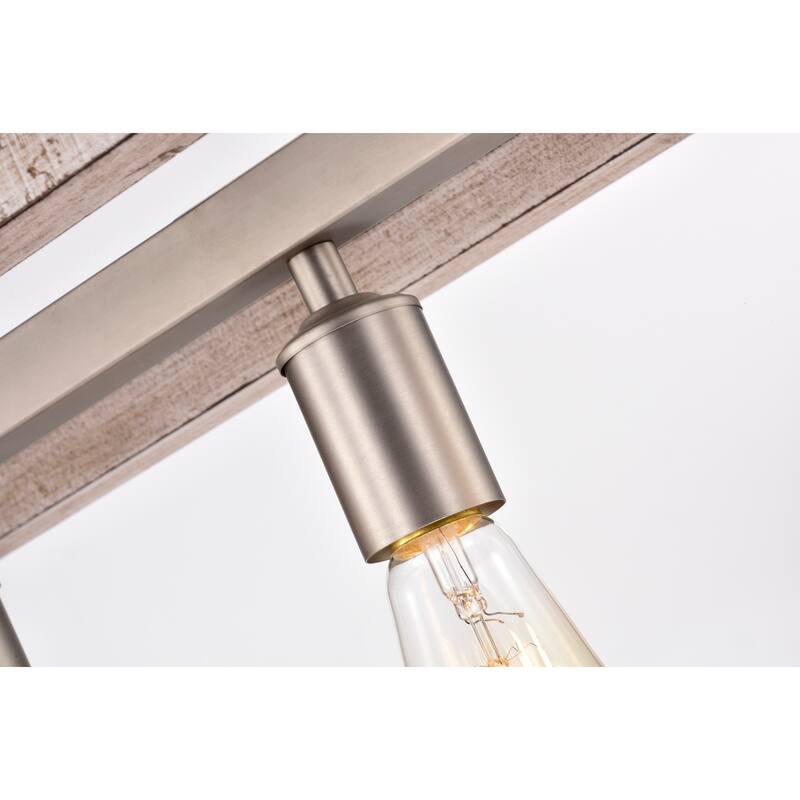 Amara Matte Satin Nickel+Wood Grain 5-Light Metal Open-Cage Linear Chandelier