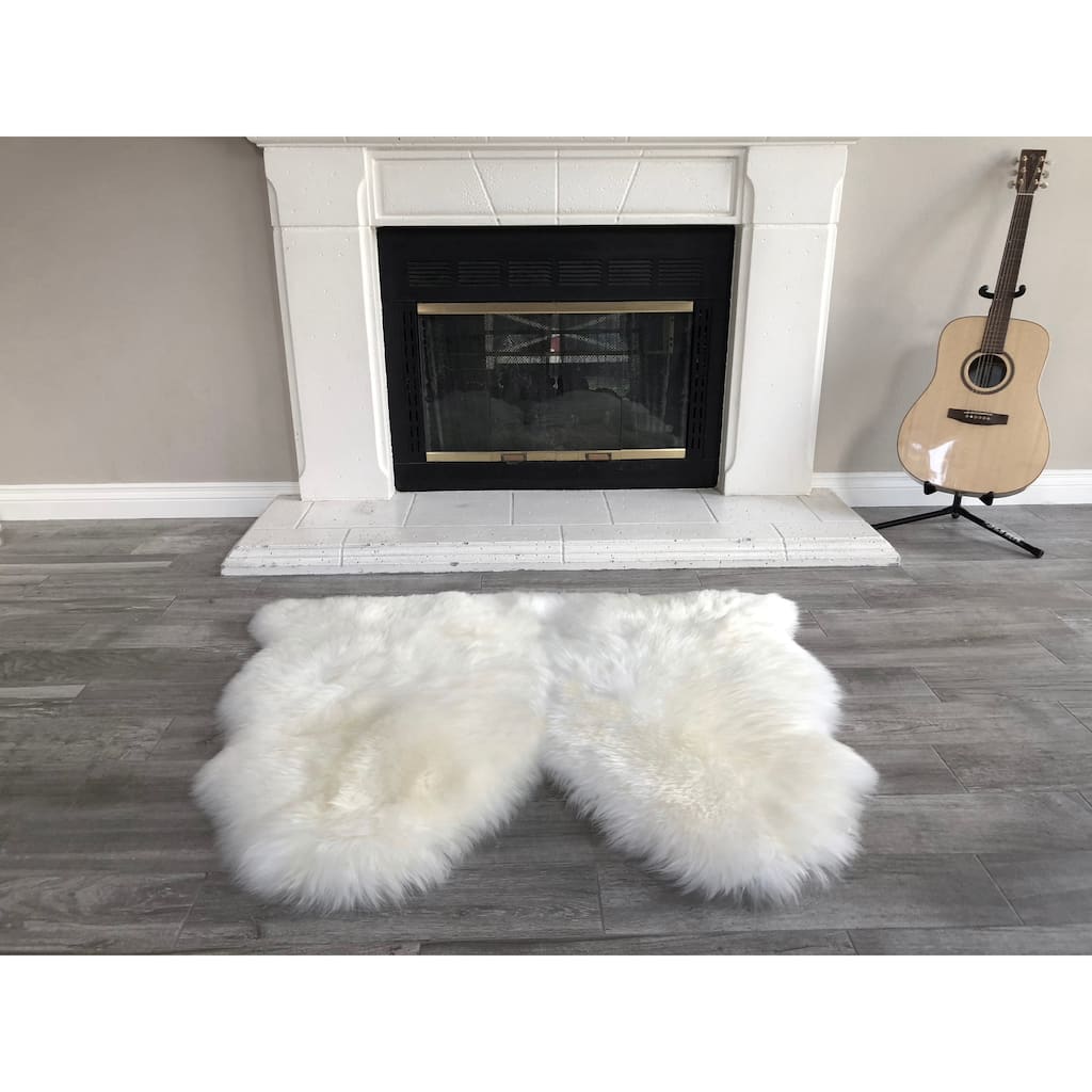 Dynasty Natural 2-Pelt Luxury Long Wool Sheepskin Shag Rug