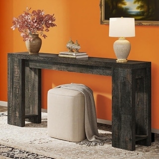Farmhouse Console Table with Rustic Wood Grain and Extra Long Top - 70. ...