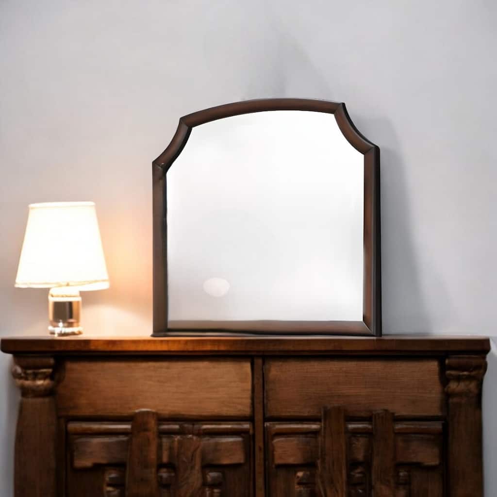 HomeRoots 37" Espresso Abstract Wood Framed Mounted Dresser Mirror - 41' X '37' X '1