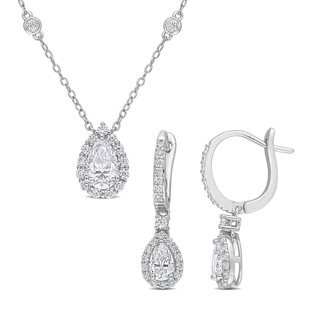 Miadora 2 7/8 Ct Dew Created Moissanite-White Leverback Earrings & Necklace With Chain Silver Length (Inches): 18