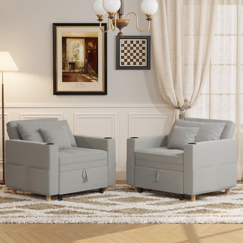 AECOJOY Sleeper Chair Extra Wide Convertible Chair Bed 3-in-1 Pull Out Single Sofa