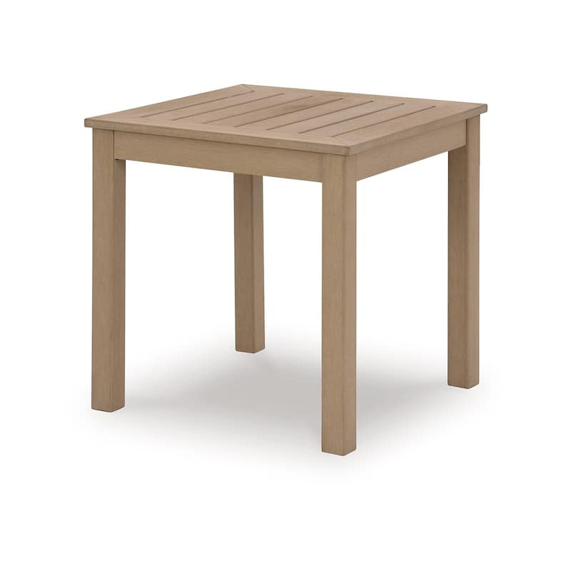Karo 24 Inch Outdoor Side End Table, Modern Slatted Top, Natural Brown