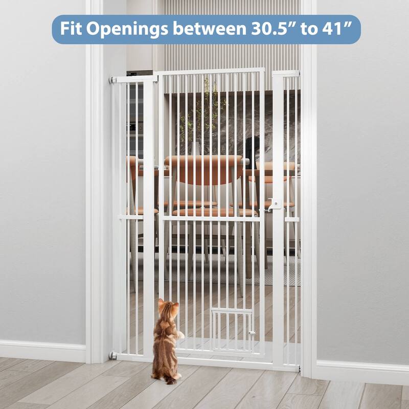 Costway 59"/67.5" Extra Tall Pet Gate with 30.5”-41” Width & 2 - White