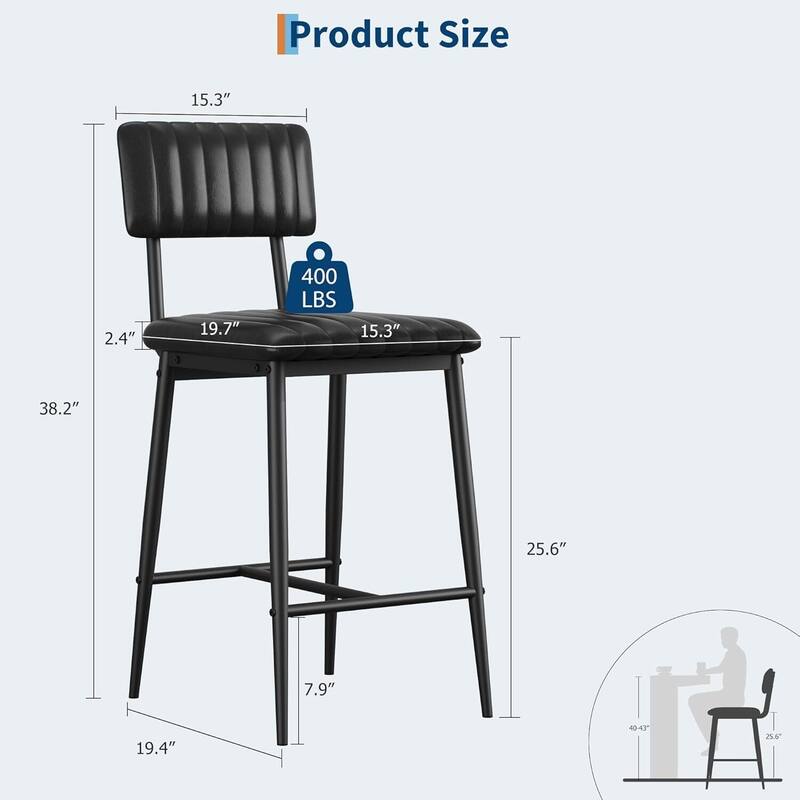 Set of 2 Counter-Height Bar Stools for Kitchen Islands and Bars
