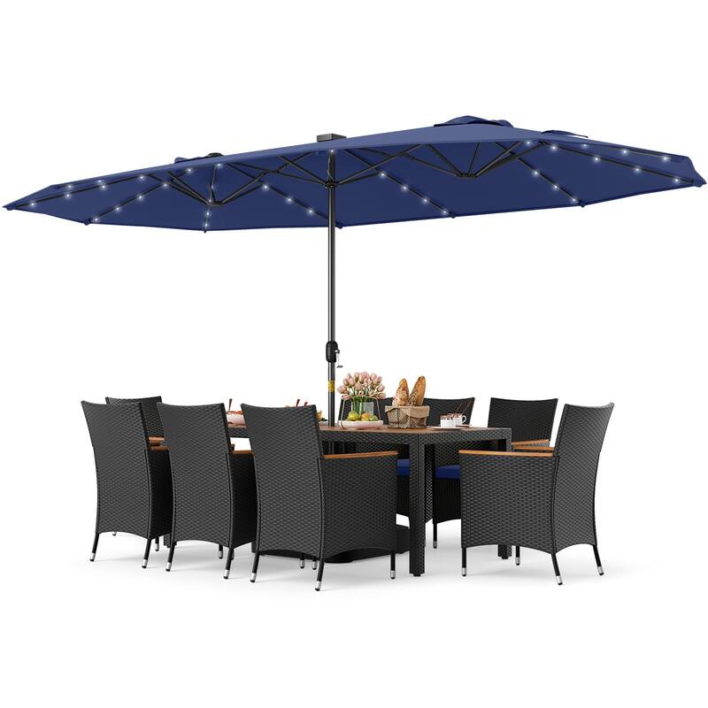 Gymax 11 PCS Patio Dining Set w/ 15ft Double-Sided Patio Umbrella