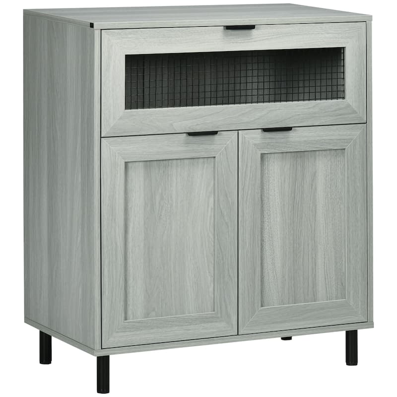 HOMCOM Industrial Buffet Cabinet, Kitchen Sideboard with Metal Grid Flip Drawer, 2-Tier Cabinet, Adjustable Shelf