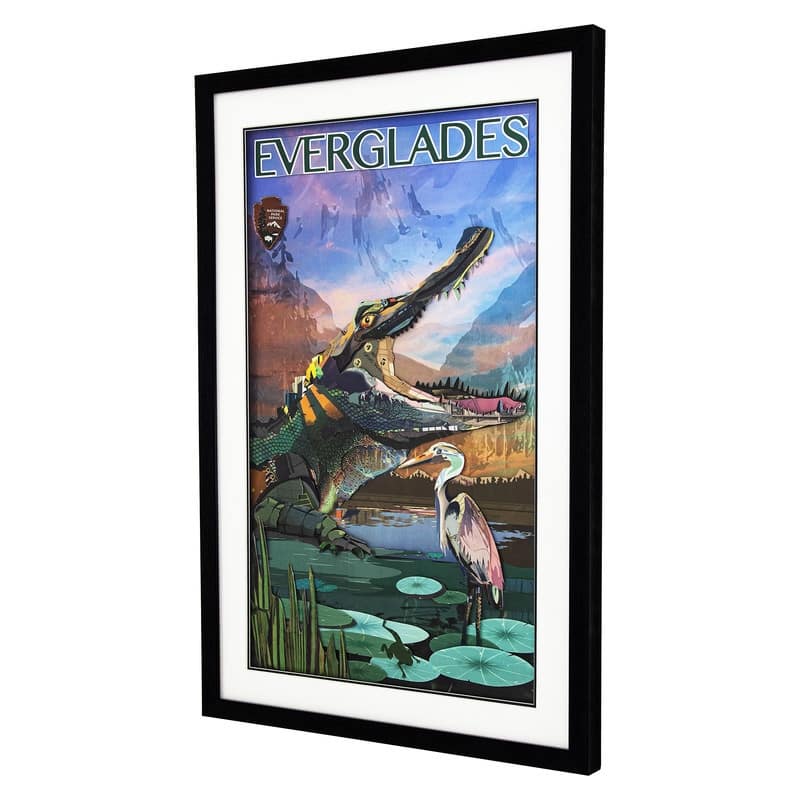 'Everglades' 24"W x 36"H Paper Collage Art with PS frame - Multi-Color