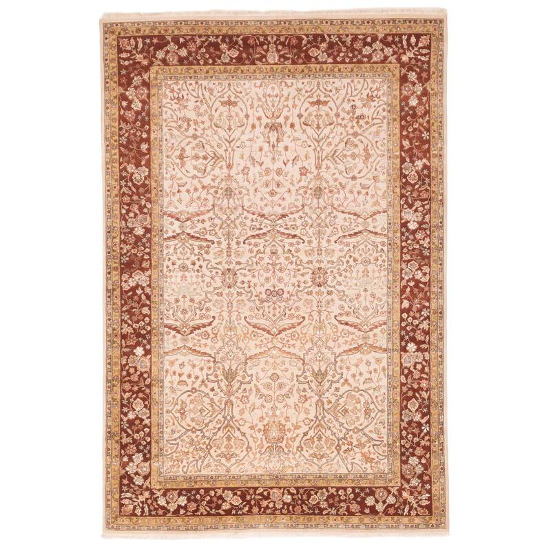 ECARPETGALLERY Hand-knotted Mirzapur Beige Silk, Wool Rug - 5'6 x 8'0