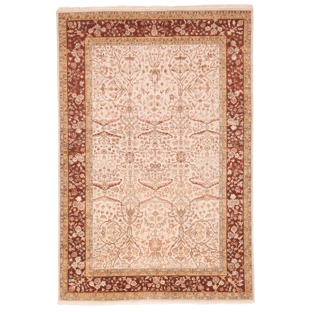 ECARPETGALLERY Hand-knotted Mirzapur Beige Silk, Wool Rug - 5'6 x 8'0