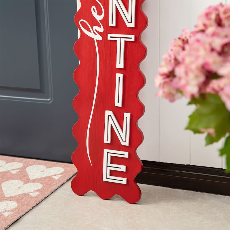 Glitzhome Wooden Happy Valentine's Day Porch Sign Decor