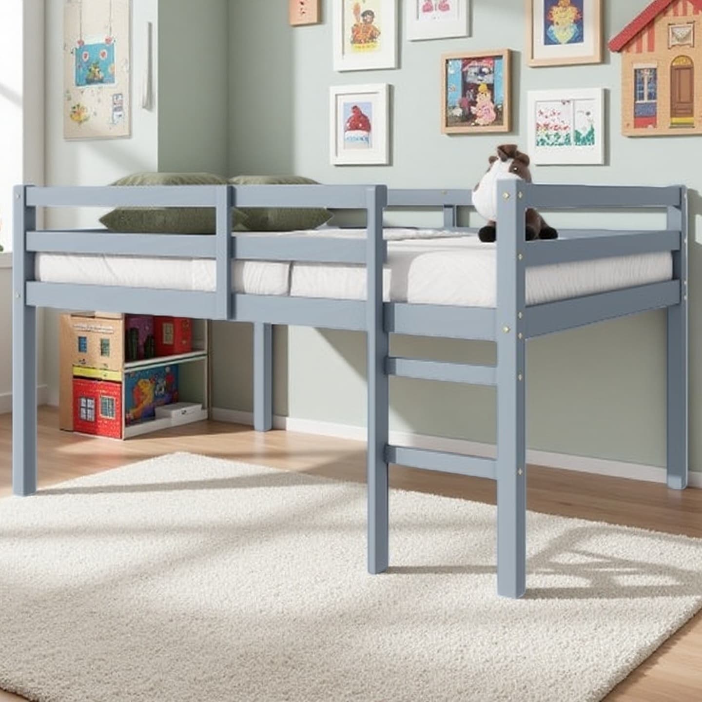 Full Size Rubber Wood Loft Bed with Ladder, Low-Profile Espresso Platform Bed with Spacious Under-Bed Storage