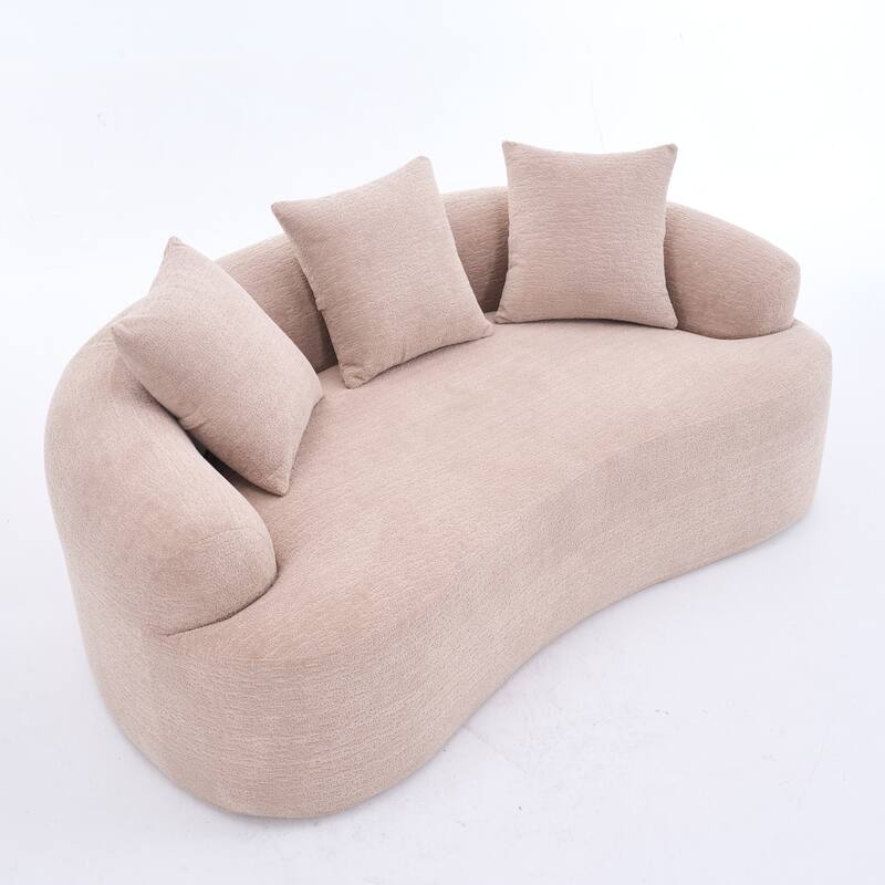 Warm Beige Curved Loveseat, Apricot Cream, Chenille & Foam+Spring, 65" L x 39" W x 26" H