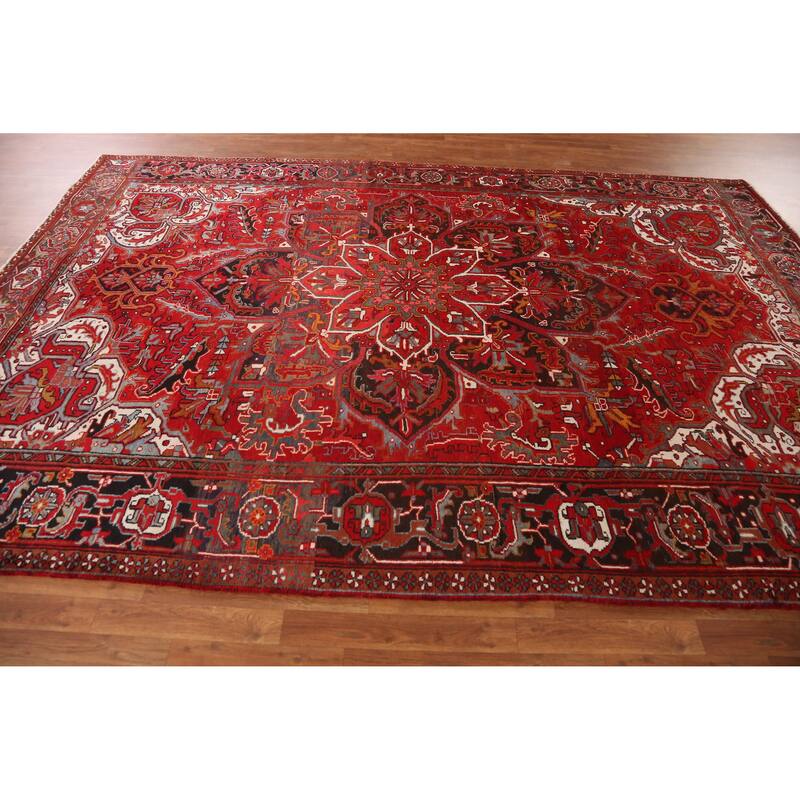 Hand Knotted Oriental 100% Wool Carpet Traditional Floral Red Heriz Area Rug - 11' 8'' X 7' 10''