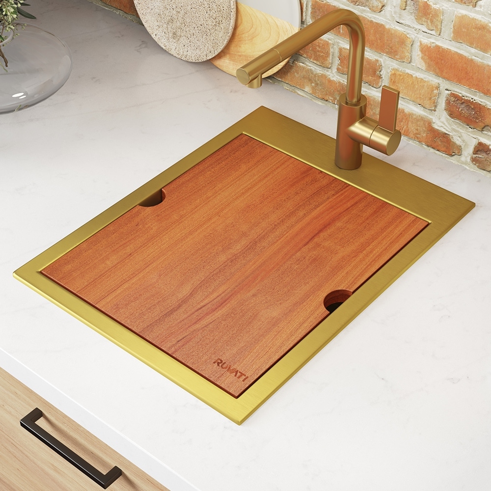 Ruvati 15 x 20 inch Matte Gold Stainless Steel Workstation Wet Bar Camper Van Sink Drop-in Topmount - RVH8210GG