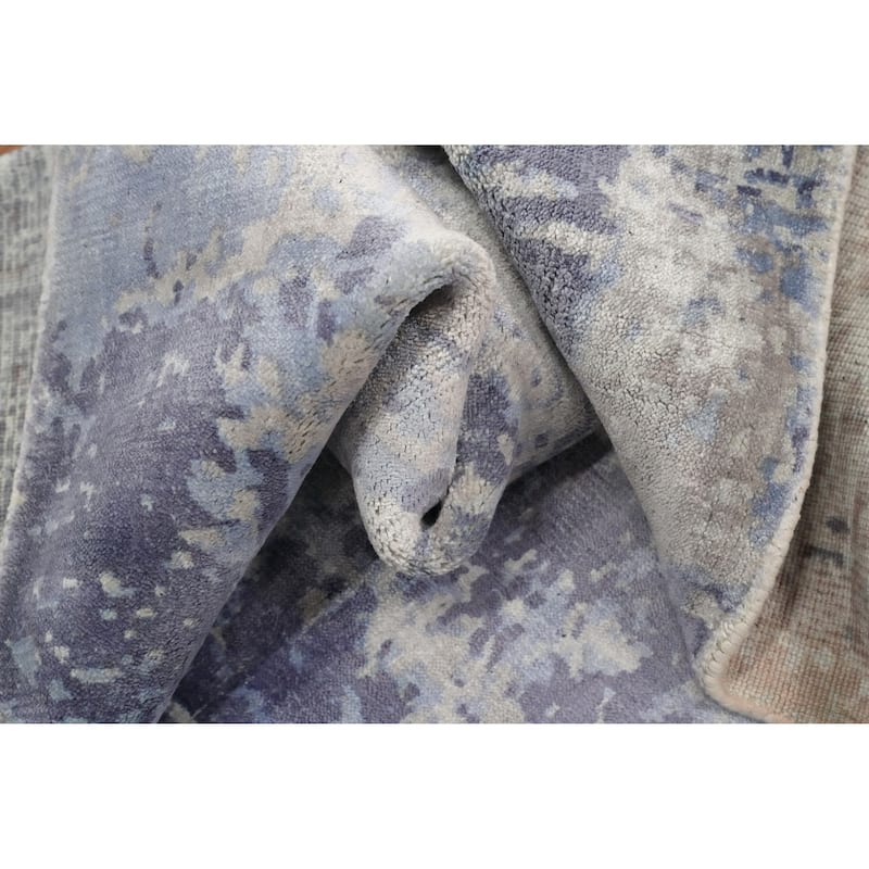 Hand Knotted Oriental Viscose Silk Carpet Modern Pictorial Purples Abstract Area Rug - 7' 10'' X 5' 9''