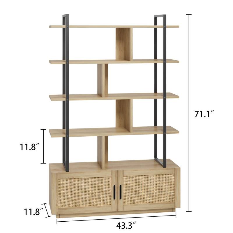 Split-level rattan bookshelf - N/A