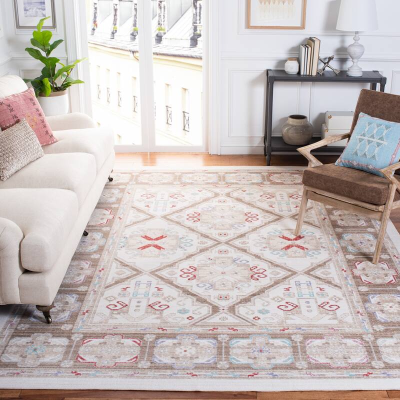 SAFAVIEH Windsor Mahmooda Cotton/ Polyester Distressed Rug - 5' x 7' - Ivory/Brown