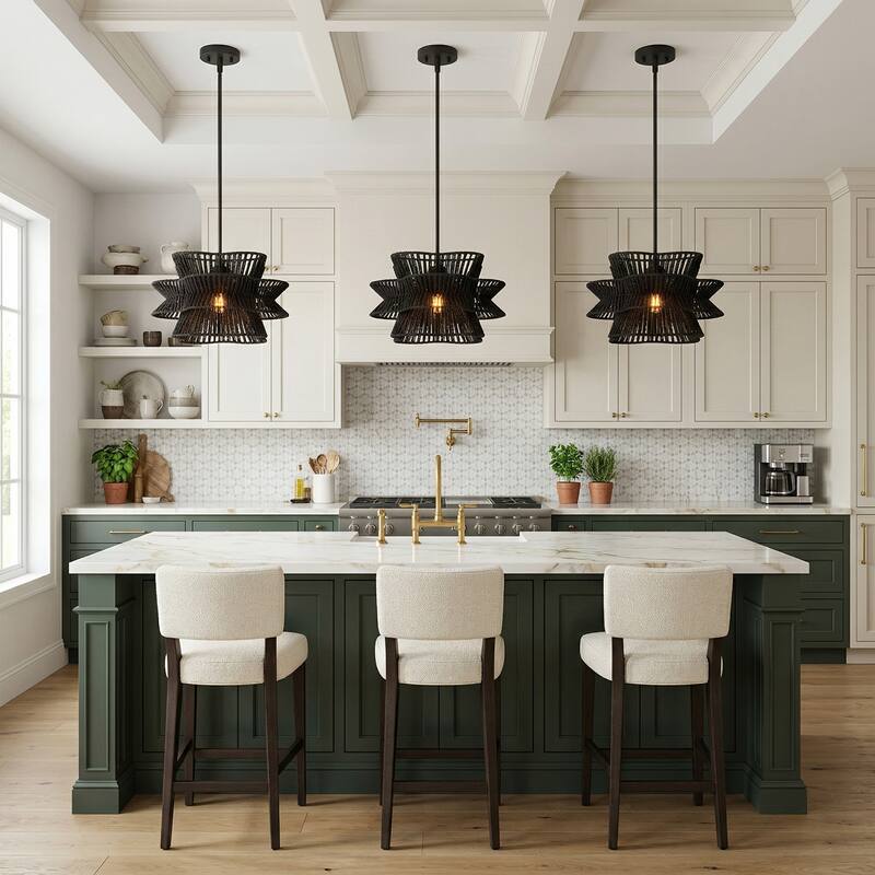 Acroma 1-light Farmhouse Coastal Woven Chandelier for Dining Room - 16'' D * 61'' H