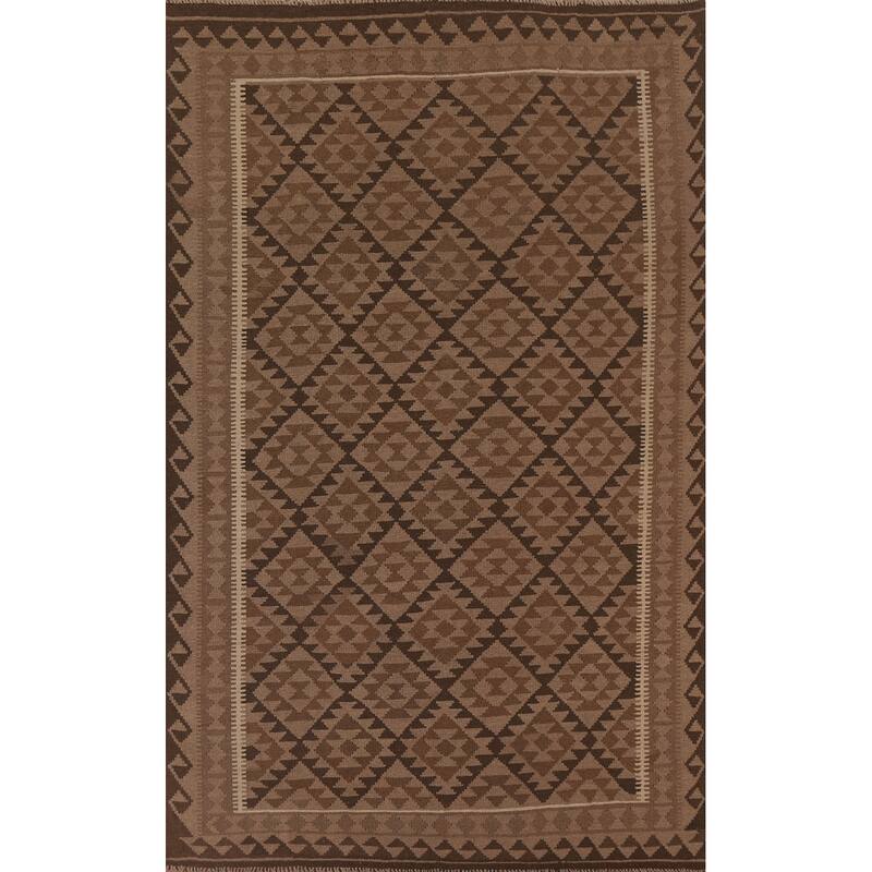 Hand Woven Oriental 100% Wool Carpet Southwestern Geometric Brown Kilim Area Rug - 9' 6'' X 6' 6''
