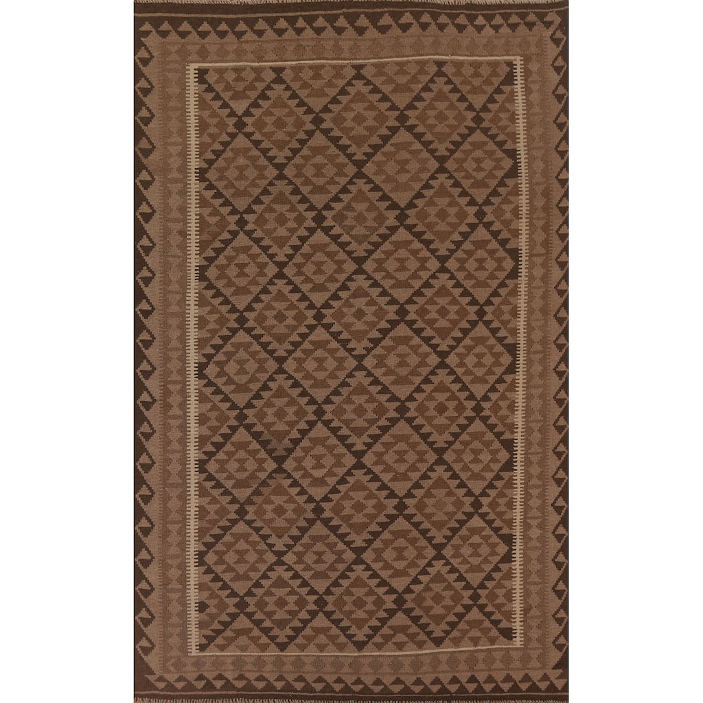 Hand Woven Oriental 100% Wool Carpet Southwestern Geometric Brown Kilim Area Rug - 9' 6'' X 6' 6''
