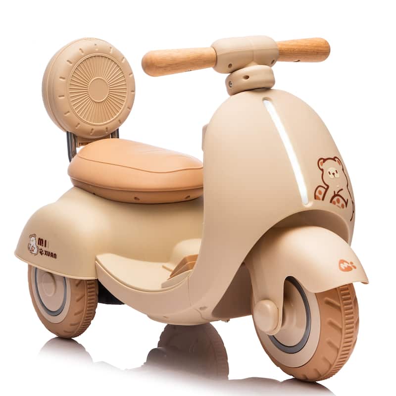 Beige 3-Wheel Scooter Ride-On Scooter with Parent Remote Control, Battery Powered Electric Car with Bluetooth Music - Beige