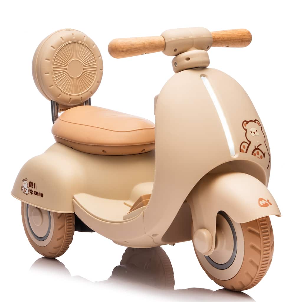 Beige 3-Wheel Scooter Ride-On Scooter with Parent Remote Control, Battery Powered Electric Car with Bluetooth Music