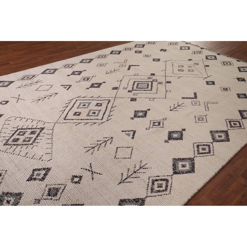 Ivory Moroccan Area Rug Hand-Knotted Wool Carpet - 7'10"x 11'9"