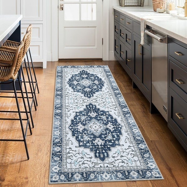 Runner Rug 2x6 Traditional Washable Vintage Medallion Floral