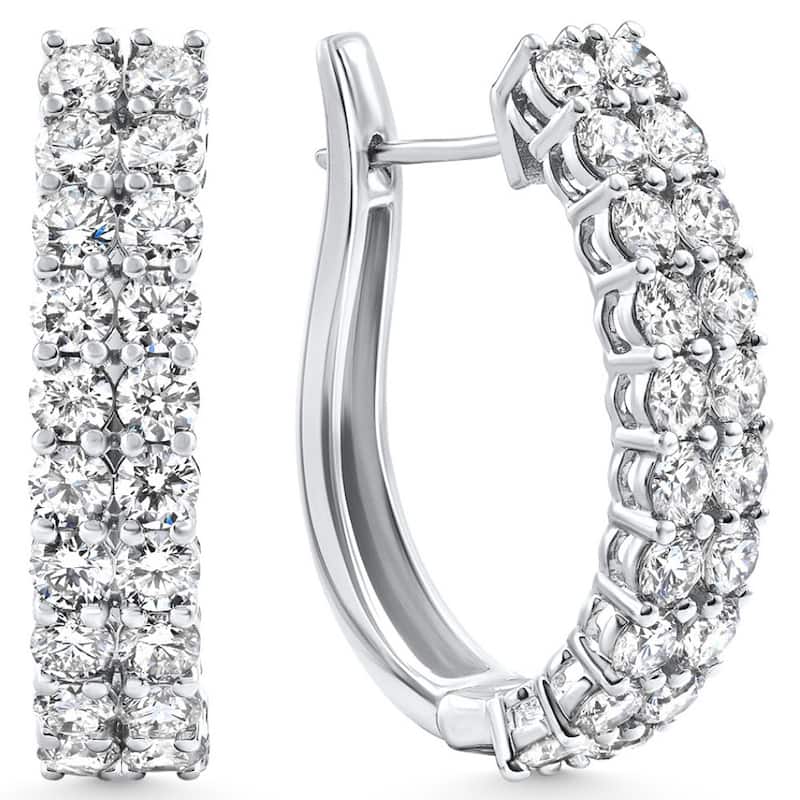 3.24Ct Double Row Diamond Hoops White Gold Lab Grown Women's Earrings 1"