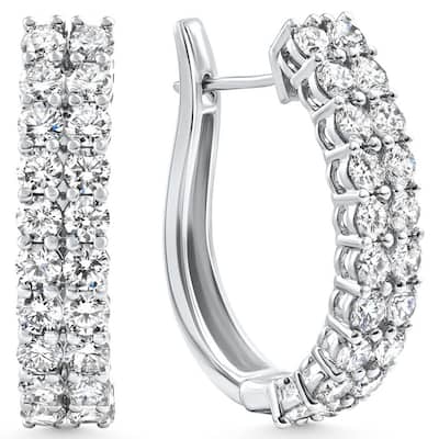 3.24Ct Double Row Diamond Hoops White Gold Lab Grown Women's Earrings 1"