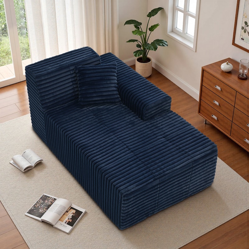 Corduroy Oversized Low-back Modular Loveseat Chaise with Pillow
