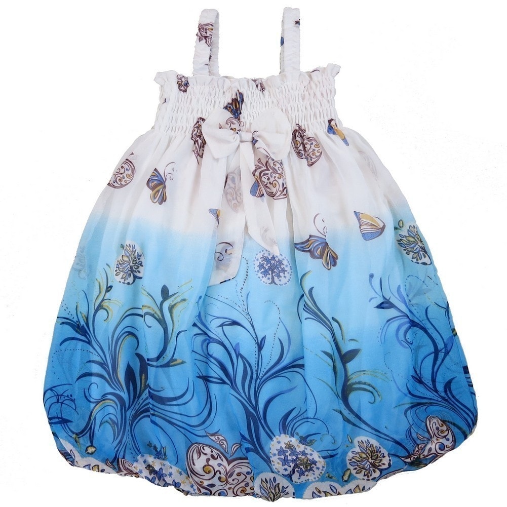 white dress with blue butterflies