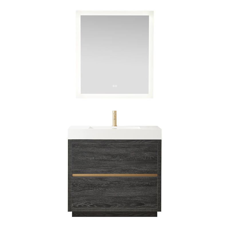 Huesca Bath Vanity with Composite Integral Sink Top and Mirror - 36in. - North American Black Oak
