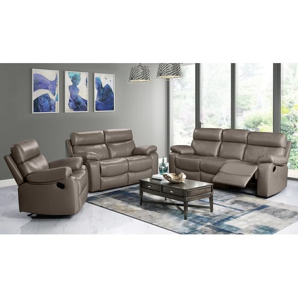 slide 3 of 43, Abbyson Clayton Top Grain Leather 3 Piece Reclining Set Grey - 3 Piece