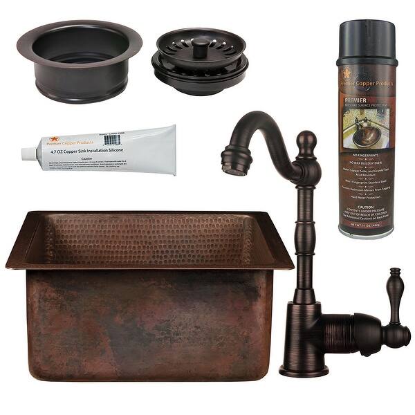 All-in-One Dual Mount Copper 16 in. Rectangular Bar/Prep Sink with Faucet and Garbage Disposal Drain in ORB