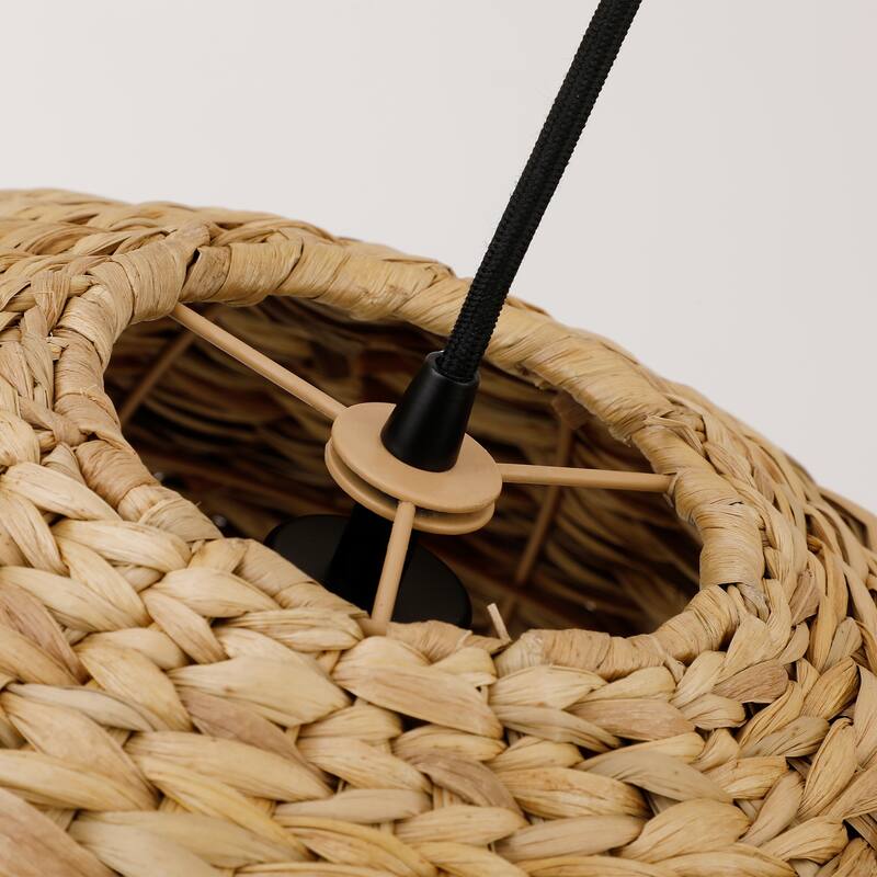 1-Light Aged Lantern Pendant Lamp with Natural Rattan Woven Shade - N/A