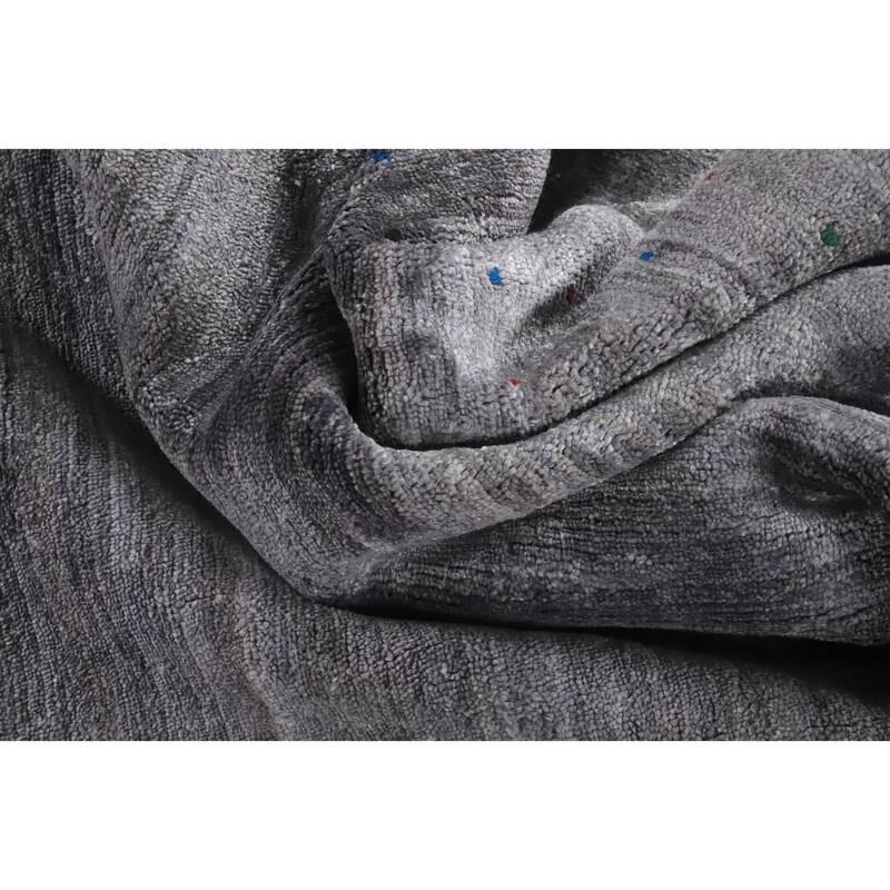 Hand Knotted Oriental Viscose Silk Carpet Tribal Animal Pictorial Greys & Charcoal Gabbeh Area Rug - 12' 1'' X 9' 0''