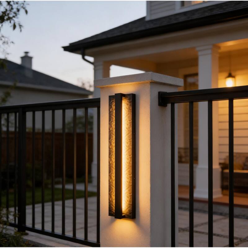 Outdoor LED Wall Light Handmade Textured Linear Black Wall Sconces