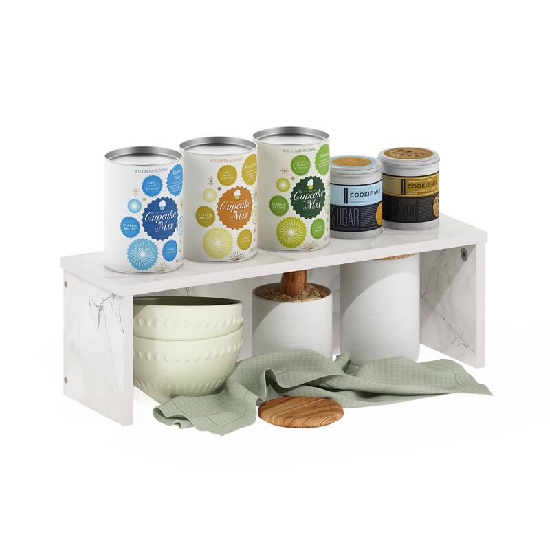 Furinno Helena 18-Inch Kitchen Counter Stackable Organizer Shelf - Marble White