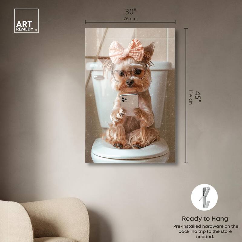 Cute Yorkie on the Toilet Acrylic by Art Remedy, Ready to Hang