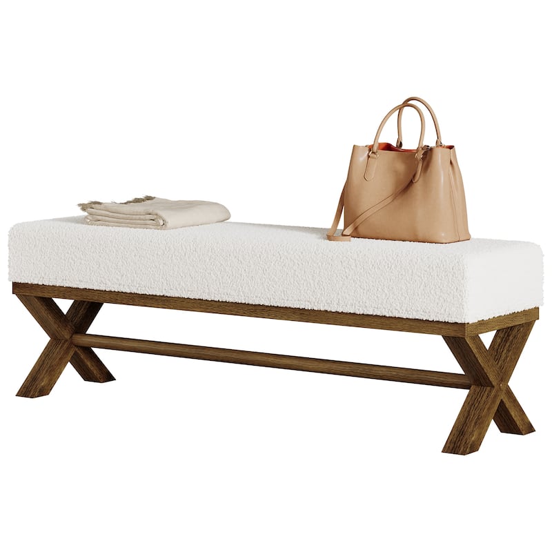 Upholstered Entryway Bench, 51.18-Inch Solid Wood End of Bed Bench