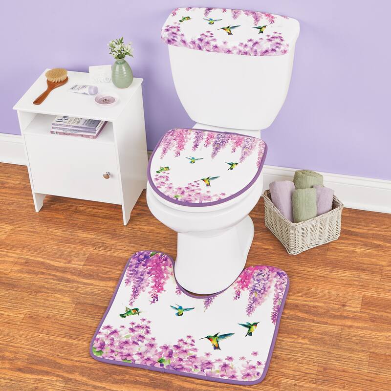 Colorful Hummingbird Purple Wisteria 3-Piece Commode Set - Purple - 22.5 x 0.25 x 9.75