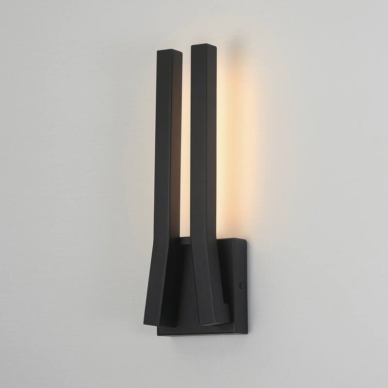 14.6" H Satin Black Linear Dimmable Integrated LED Waterproof Outdoor Wall Light Sconce - 4.7 in. W x 14.6 in. H x 2.8 in. D