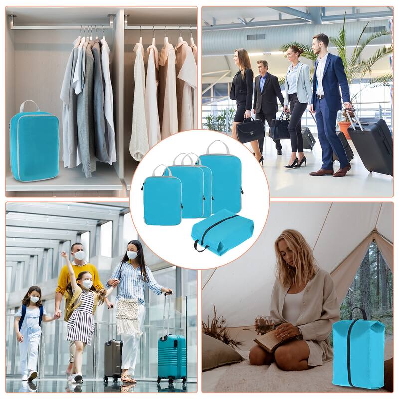 6Set Compression Packing Cube for Travel Waterproof Luggage Organizer Sky Blue - Sky Blue